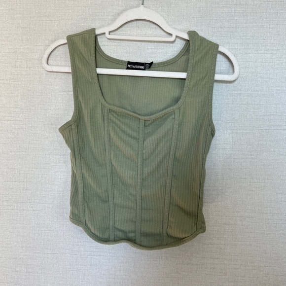 Pretty Little Thing Women's Crop Corset Style Tank Top Size 8 Khaki - Picture 2 of 7
